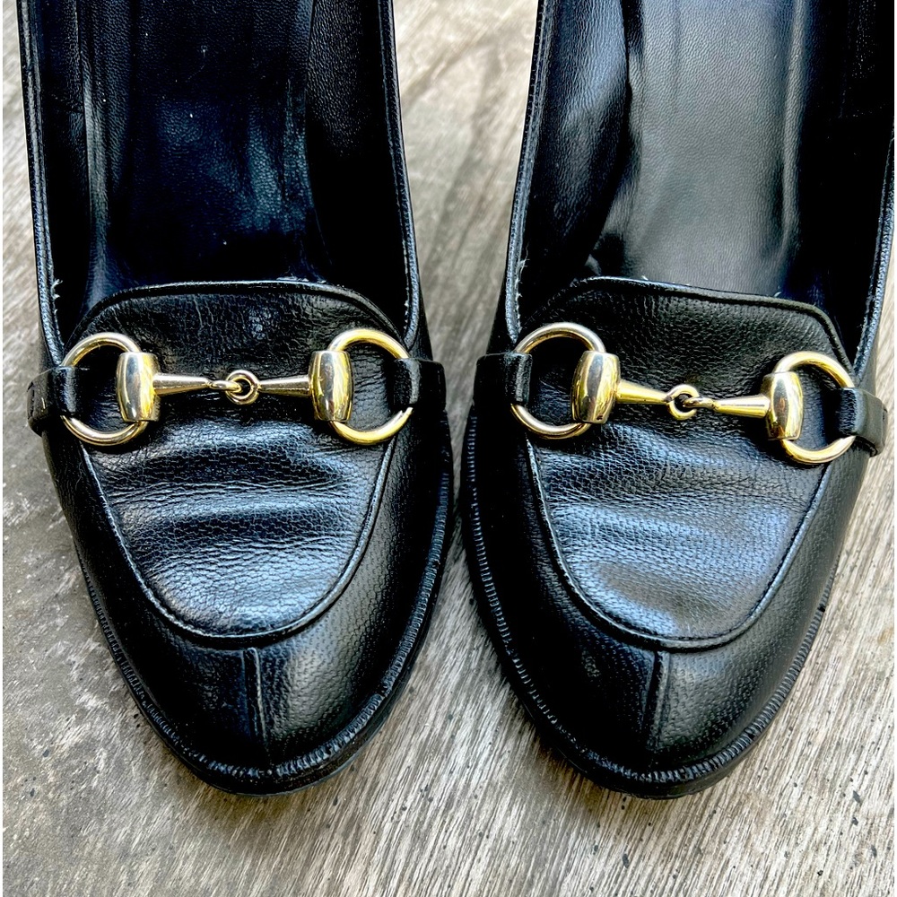 High heel Gucci Loafers size38 1/2, US 8.5 black leather, rubber soles